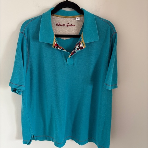 Robert Graham Turquoise Polo Cotton Blend with Accents Size XL - Picture 2 of 7